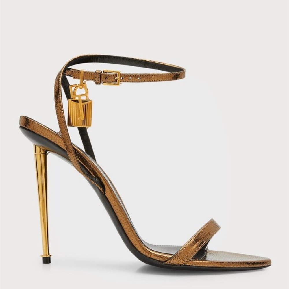 Tom Ford Lock Metallic Sandals Size 37 Bronze 105mm
